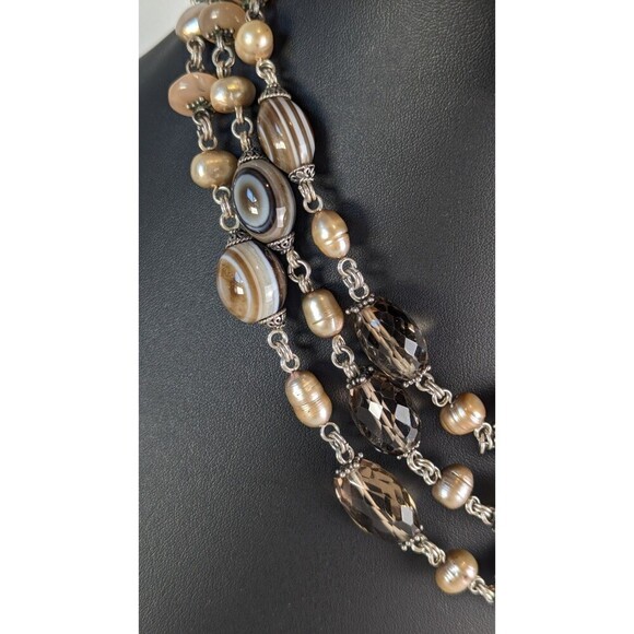Stephen Dweck Vintage Necklace Triple Strand Smoky Quartz Sterling Silver Estate - Picture 3 of 10